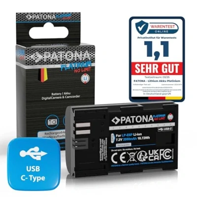 Obrázek PATONA Platinum LP E6P E6NH USB akumulátor (2600 mAh / 4A) s přímým vstupem (USB c) článek 1361 Kompatibilní R5 II atd.