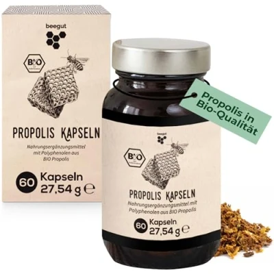 Obrázek beegut BIO propolis kapsle s extraktem propolisu v rostlinné kapsli, ochranná pryskyřice včel, udržitelné balení 60 kapslí