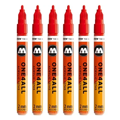 Obrázek Molotow One4All 127HS akrylový popisovač (2,0 mm tloušťka linky, vysoce krycí a permanentní, odolný proti UV záření, pro téměř všechny podklady) 6 kusů barvy 013 dopravní červená