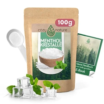 Obrázek CozyNature® Mentolové krystaly Prémiová kvalita made in Germany příslušenství do sauny saunové infuze 100 g mentolových krystalů 100% přírodní mátový olej vč. e knihy zdarma