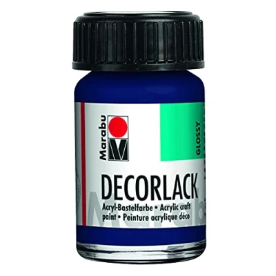 Obrázek Marabu 11300039053 Decorlack Acryl Dunkelblau 053, 15 ml, hochglänzender Acryllack auf Wasserbasis, wetterfest, speichelfest, zum Malen, Schablonieren und für Serviettentechnik