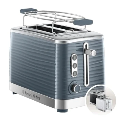 Obrázek Russell Hobbs Toaster [für 2 Scheiben] Inspire Grau mit hochwertiger Hochglanz Struktur (extra breite Toastschlitze, inkl. Brötchenaufsatz, 6 Bräunungsstufen + Auftau &amp; Aufwärmfunktion) 24373 56