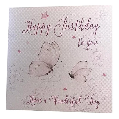 Obrázek White Cotton Cards WB72 blahopřání k narozeninám, ruční výroba, nápisem &quot;Happy Birthday to You&quot;, motiv: motýl, Bílá