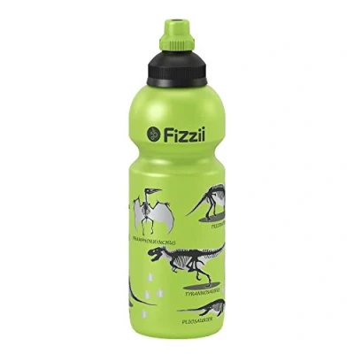 Obrázek Fizzii Dětská a volnočasová láhev 600 ml (zabezpečená proti vytečení při sycených látkách, bez škodlivých látek, lze mýt v myčce, motiv: Dino Lime)