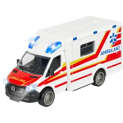 Obrázek Majorette Mercedes Benz Sprinter sanitka prémiový model, se světlem a zvukem, gumové pneumatiky, mnoho funkcí, originální autíčko na hraní pro dívky chlapce od 3 let, 213712001, černá