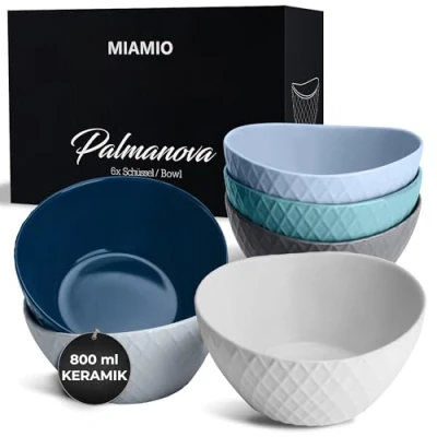 Obrázek MIAMIO 6 x 800 ml sada misek / misky na müsli moderní matné Bowls Set velká kolekce Palmanova (modrá)