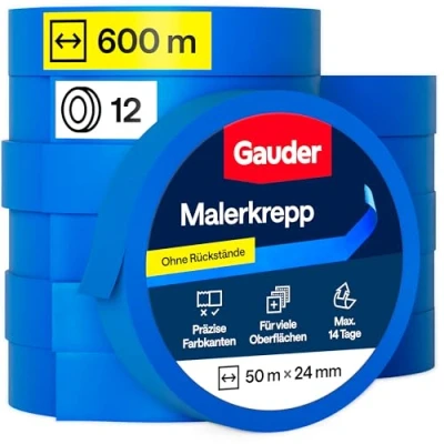 Obrázek GAUDER Malířská krepová páska (24 mm x 50 m) 12 pro malování a renovace lepicí malování, lakování, renovaci