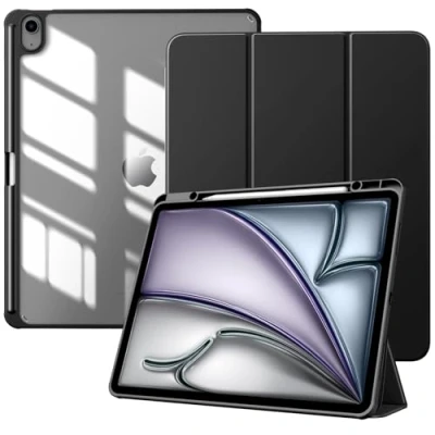 Obrázek TiMOVO pouzdro pro New iPad air 13 palců (M2) 2024 ochranné s držákem na tužky, štíhlý stojan průhlednou zadní stranou 13, auto spánek/probuzení, černé