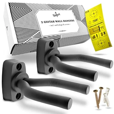 Obrázek BELFORT® nástěnný držák na kytaru [2 kusy] + kytarová škola — kytary stěnu kytary, vhodný pro všechny strunné nástroje