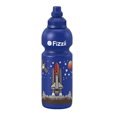 Obrázek Fizzii Dětská a volnočasová láhev 600 ml (zabezpečená proti vytečení při sycených látkách, bez škodlivých látek, vhodná do myčky nádobí, motiv: vesmír)