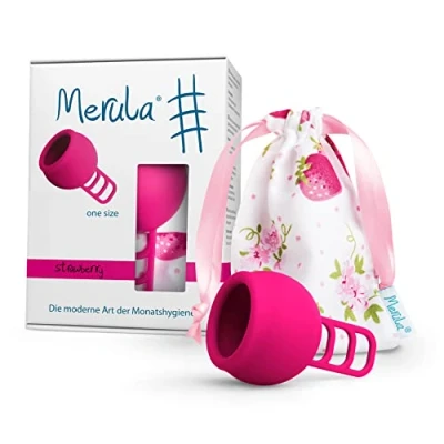 Obrázek Merula Cup jahodový (růžový) One size menstruační kalíšek z lékařského silikonu