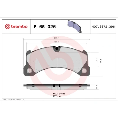 Obrázek Brembo P65026 Přední brzdové destičky, počet 4