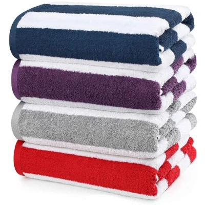 Obrázek Utopia Towels 4dílné balení plážových osušek 76 x 152 cm, savé ručníky ze 100% bavlny (červená, námořnická modrá, šedá, švestka)