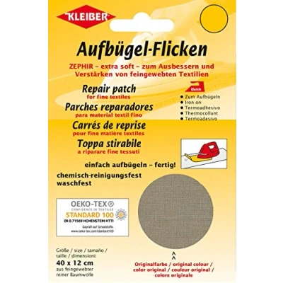 Obrázek Kleiber + Co.GmbH Aufbügel Flicken Zephir, hellbraun, Baumwolle, ca. 40 cm x 12