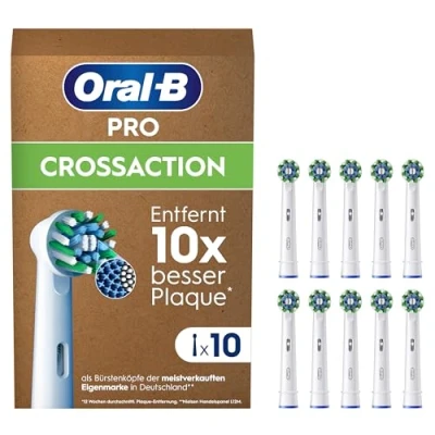 Obrázek Oral B Náhradní kartáčky pro CrossAction elektrický zubní kartáček, 10 kusů, vynikající čištění zubů, X štětiny, originální nástavec zubního kartáčku v poštovní schránce, vyrobeno Německu