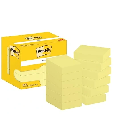 Obrázek Post it Poznámky kanárská žlutá, balení s 12 bloky, 100 listů na blok, 51 mm x 38 mm, barva: Žlutá Samolepicí poznámkový blok poznámky, pro seznamy úkolů a jako připomínka