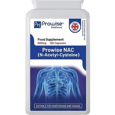 Obrázek NAC N Acetyl Cystein 600 mg 120 kapslí vyrobeno ve Velké Británii GMP standardy od Prowise Healthcare Vhodné pro vegetariány a vegany