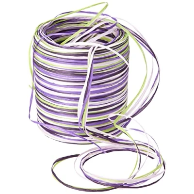 Obrázek PRÄSENT C.E. Pattberg Raffia Multicolour Bastband zelená šeříková růžová, 50 m dárková stuha k zabalení, 5 pramenná pro kutily jako dárky, příslušenství dekoraci a tvoření