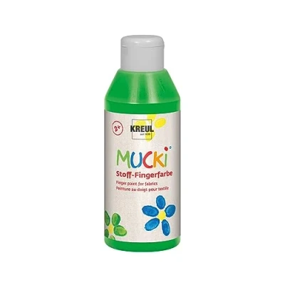 Obrázek KREUL 28405 zářivá látka Mucki barva na prsty, 250 ml v zelené barvě, bázi vody, bez parabenů, lepku, laktózy a veganská, optimální pro použití prsty rukama