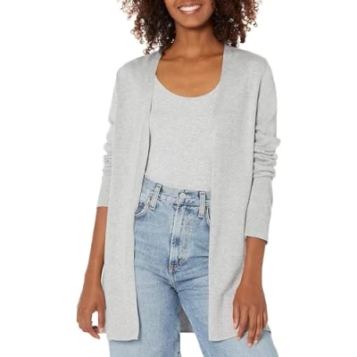Obrázek Amazon Essentials Damen Leichte Strickjacke, Vorne Offen (Erhältlich In Übergröße), Hellgrau Meliert, XXL