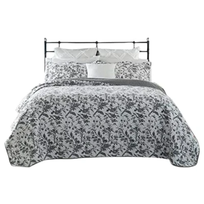 Obrázek Laura Ashley Home Collection Wendebettwäsche aus Baumwolle mit passenden Kissenbezügen, leichte Heimdekoration für alle Jahreszeiten, Twin, Amberley Schwarz/Weiß