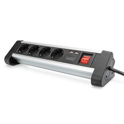 Obrázek DIGITUS DA 70614 zásuvková lišta s USB 1 kus 2x port (USB A) 4x zásuvka ochranným kontaktem vypínačem nabíječka pro psací stůl &amp; montáž na stěnu