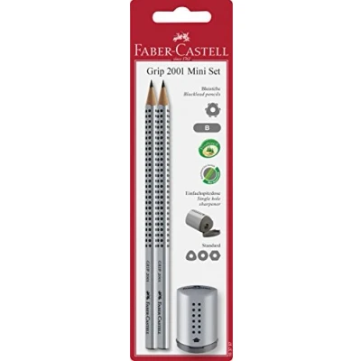 Obrázek FABER CASTELL 183797 2dílná sada tužek Grip 2001 &amp; mini ořezávátko, stříbrné