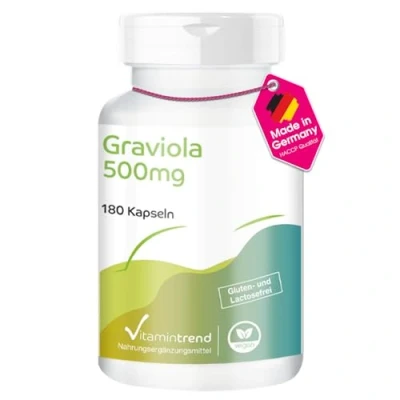 Obrázek graviola 500 mg 180 veganských kapslí ! 6 ONÁTNÍ ZÁRADA z ovoce (angalanone, Soursop) vysoká dávka Vitamintrend®