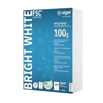 Obrázek SIGEL IP150 InkJet papír A4 ultra bílý, oboustranně potištěný, 100 g, 500 listů, z udržitelného papíru, ideální jako reklamní a kvalitní barevné výtisky