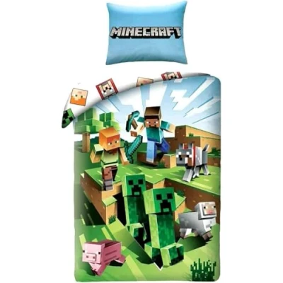 Obrázek Halantex Minecraft postel sada kaktusy běžící bavlna povlečení Cactus 140 x 200 cm a povlak na polštář 70 90 originál