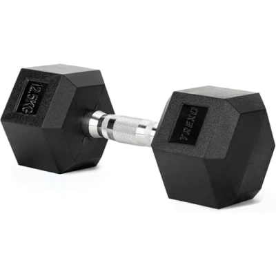 Obrázek TREXO Šestiúhelníkové činky 12,5 kg Hex krátké s trvanlivou gumovou litinou pro silový trénink ergonomickou chromovanou rukojetí závaží doma činka muže i ženy