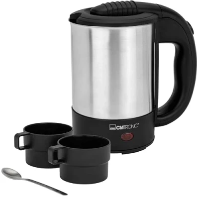 Obrázek Clatronic® rychlovarná konvice s objemem 0,5 l malá ideální na cesty cestovní vč. 2 šálků Mini se skrytým topným tělesem pouzdro z