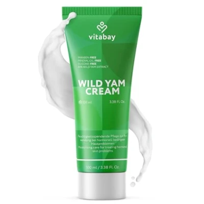 Obrázek Vitabay Wild yams krém 100 ml 80 % výtažek z kořene pro obličej a tělo 64% diosgenin menopauza Yam kořen 100% bez nano &amp; syntetických hormonů