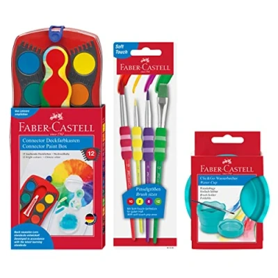 Obrázek FABER CASTELL 205037 Malířská sada Connector s krabičkou na vodní barvy, 4 štětců a kelímek se štětcem
