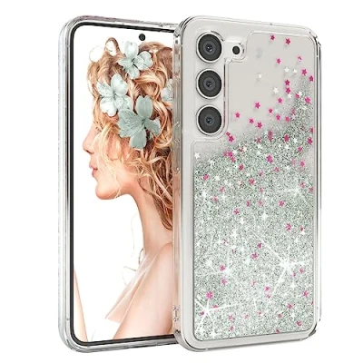 Obrázek EAZY CASE pouzdro kompatibilní se Samsung Galaxy S23 ochranné s tekutým třpytem, na mobil, pouzdro, Back Cover tekutinou třpytkami, TPU/silikon, transparentní/průhledné,