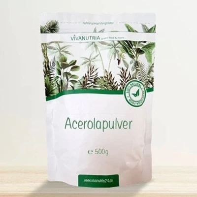 Obrázek VivaNutria Acerola prášek I přírodní s vitamínem C jako ovocný pro smoothies/jako topping na müsli třešeň z kontrolovaného pěstování, laboratorně testováno vegan (500