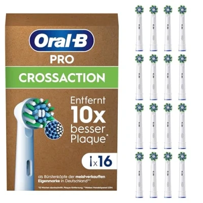 Obrázek Oral B Náhradní kartáčky pro CrossAction elektrický zubní kartáček, 16 kusů, vynikající čištění zubů, X štětiny, originální nástavec zubního kartáčku v poštovní schránce, vyrobeno Německu