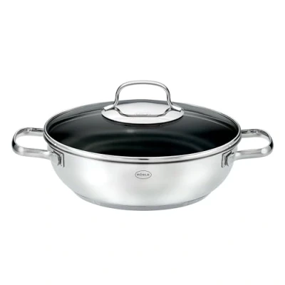 Obrázek RÖSLE Servírovací pánev ELEGANCE ProCera, nepřilnavá, stylová a účinná Ø 28 cm, žáruvzdorná do 260 C, keramická úprava, stříbrná, ušlechtilá ocel 18/10