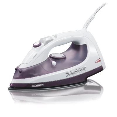 Obrázek SEVERIN napařovací žehlička s keramickou vrstvou a nepřilnavým efektem, 2500 W, parní ráz 70 g/min, variabilní výkon 30 ideální pro i suché žehlení, bílá/fialová, BA 3210