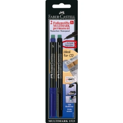 Obrázek FABER CASTELL 156296 popisovač MULTIMARK permanentní, tloušťka S, 0,4 mm, balení po 2 kusech, černá a modrá