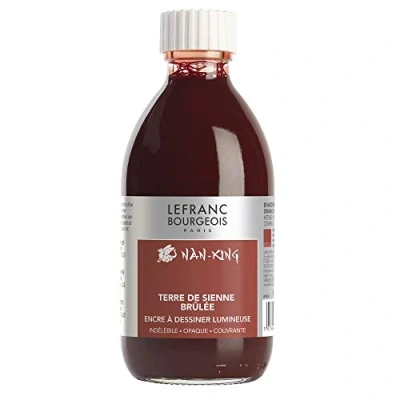 Obrázek Kaligrafie Lefranc Bourgeois 059098 Nan King a kreslicí tuš, pigmentovaná vysoká zářivost barev, svítivost pro nejjemnější kresby, kaligrafii náčrtky, láhev 250 ml Siena vypálená