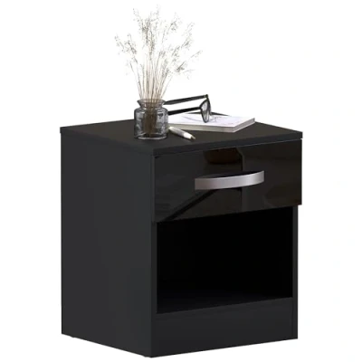 Obrázek Amazon Marke Movian Hochglanz Nachttisch mit 1 Schublade, Schwarz, 47 x 40 36 cm
