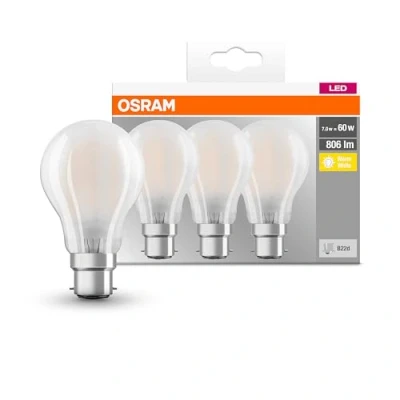 Obrázek Osram LED Base Classic A žárovka, patice: B22d, Warm White, 2700 K, 7 W, náhrada za 60W žárovku, teplá bílá