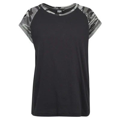 Obrázek Urban Classics Contrast Raglan Triko s potiskem, Ženy, Velikost: XXL, Black/darkcamo