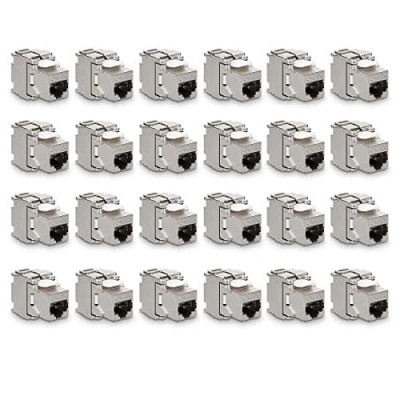 Obrázek kwmobile 24x Keystone modul pro CAT 6A kabel 10 Gbit/s stíněný kovový kryt západkový uzávěr připojení bez nářadí na modulární patch panel