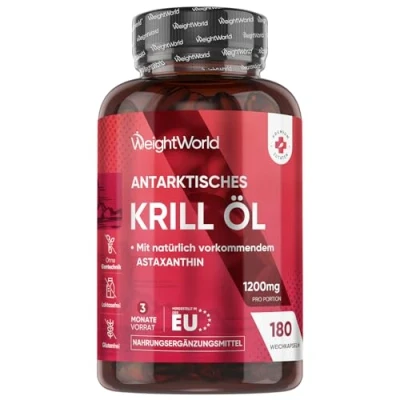 Obrázek Omega 3 kapsle z krilového oleje 1200 mg s astaxanthinem a cholinem 180 měkkých tobolek po dobu měsíců EPA DHA pro srdce krevní tlak (EFSA) alternativa k rybímu oleji tresčích jater