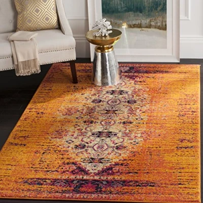 Obrázek SAFAVIEH Boho koberec do obývacího pokoje, jídelny, ložnice Monaco Collection, krátká předsíň, oranžová a multi, 155 x 231 cm