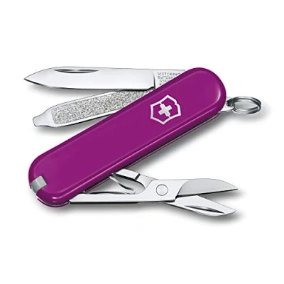 Obrázek Victorinox Švýcarský kapesní nůž, malý, Classic SD, Multitool, Swiss Army Knife se 7 funkcemi, čepel, pilník na nehty, šroubovák, fialový