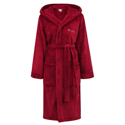 Obrázek Di Vadini Unisex pánský dámský župan Florence s kapucí I ranní nadýchaný noční prádlo z ušlechtilého mikrovlákna Öko Tex Standard 100 kimono výběrem barev a velikostí XXS 5XL, Malinově