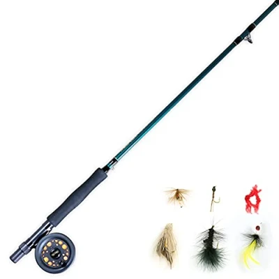 Obrázek Martin Fliegenfischset Komplettset 8 Fuß 5/6 Gewicht 3 teilige Fliegenfischrute Größe Felgenkontrollrolle vorgespult mit Backing, Schnur und Vorfach, inklusive Custom Fly Tackle Sortiment,